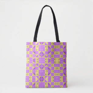 Purple gold Flower seamless Checkerboard pattern Tote Bag
