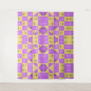 Purple gold Flower seamless Chequerboard pattern Tapestry