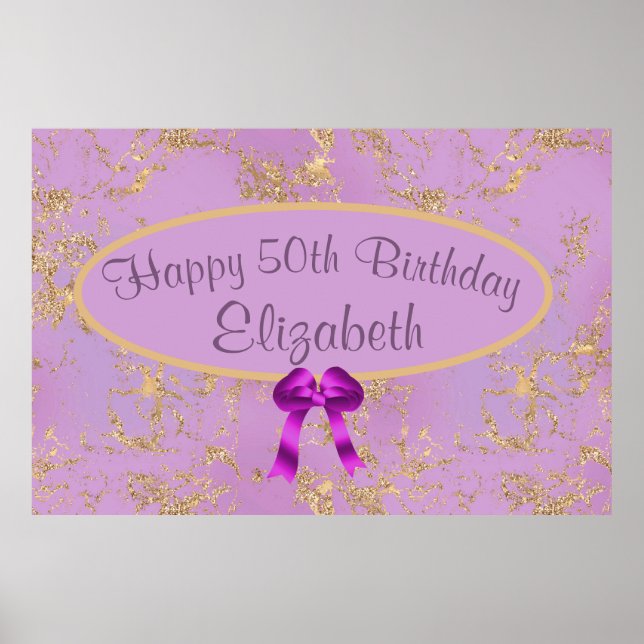 Purple Gold Foil 50th Birthday Large Poster (Front)