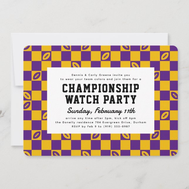 Purple Gold Football Championship Game Watch Party Invitation (Front)