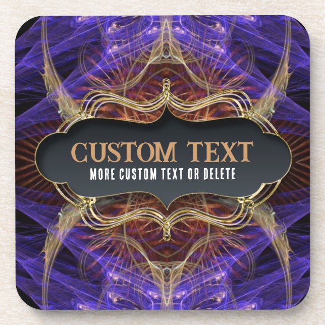 Purple Gold Fractal Artistry w/ Custom text Coaster (Front)