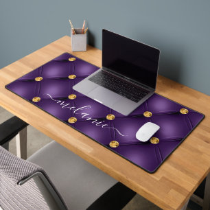Purple Gold Gemstone TuftDesk Mat with Custom Name
