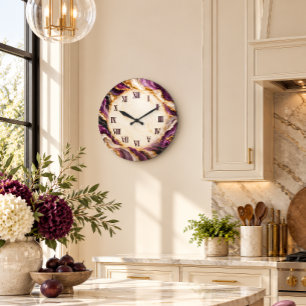  Purple Gold Geode Roman Numeral Timepiece Large Clock