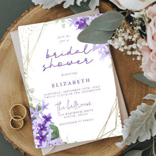 Purple Gold Geometric Frame Floral Bridal Shower Invitation