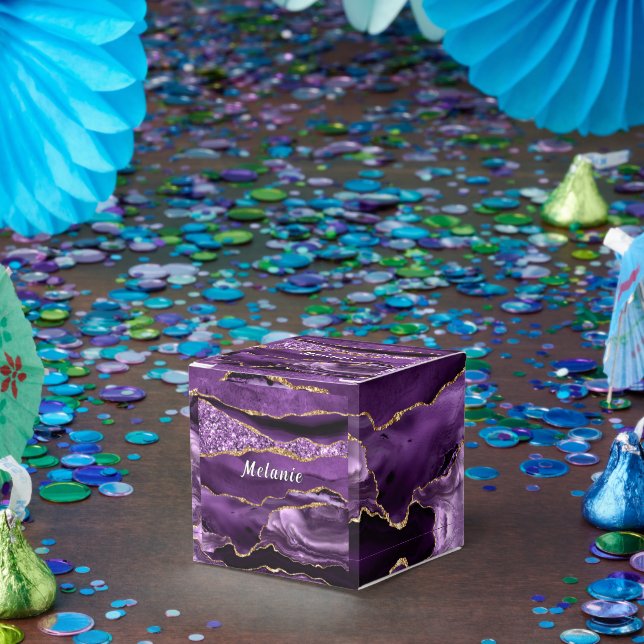 Purple Gold Gift or Favour Boxes with Custom Name (Party)