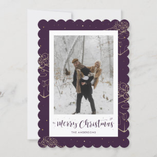 Purple Gold Gift Photo Christmas Card