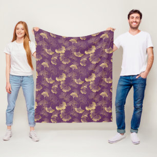 Purple Gold Ginkgo Leaves Elegant Botanical Fleece Blanket
