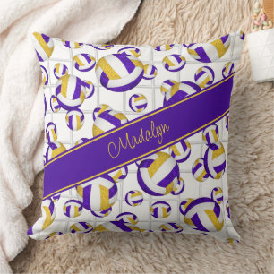 Purple gold girly volleyballs pattern net accent cushion