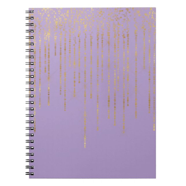 Purple Gold Glam Confetti Stripes Dots Notebook (Front)