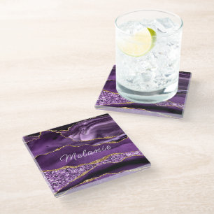 Purple Gold Glass Coaster Gift Personalised Name