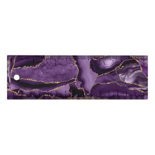 Purple gold glitter abstract agate ruler