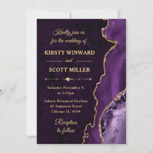 Purple & Gold Glitter Agate and marble Wedding Invitation