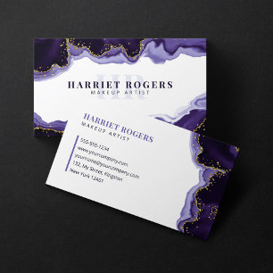 Purple Gold Glitter Agate Makeup Artist Initial Business Card