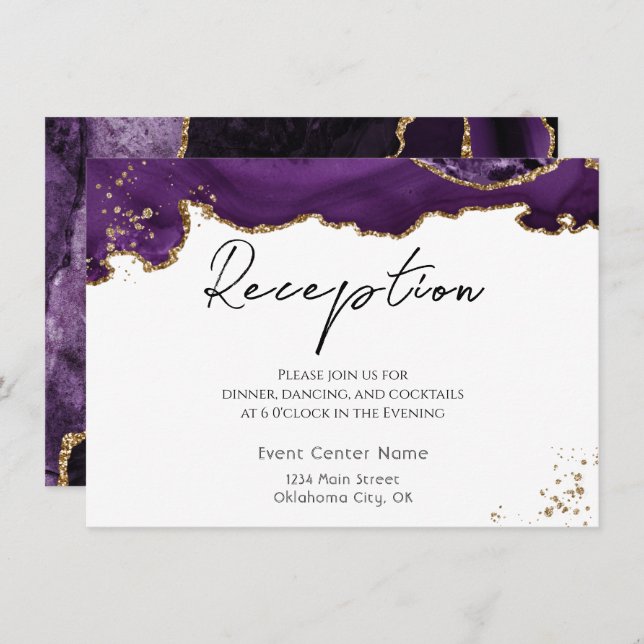 Purple Gold Glitter Agate Stone Wedding Enclosure Card (Front/Back)