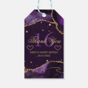 Purple & Gold Glitter Agate Sweet 16 Thank You Gift Tags