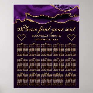 Purple Gold Glitter Agate Wedding Seating Chart