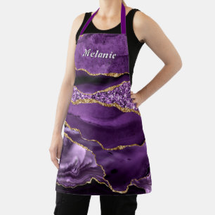 Purple Gold Glitter Apron Personalized Your Name