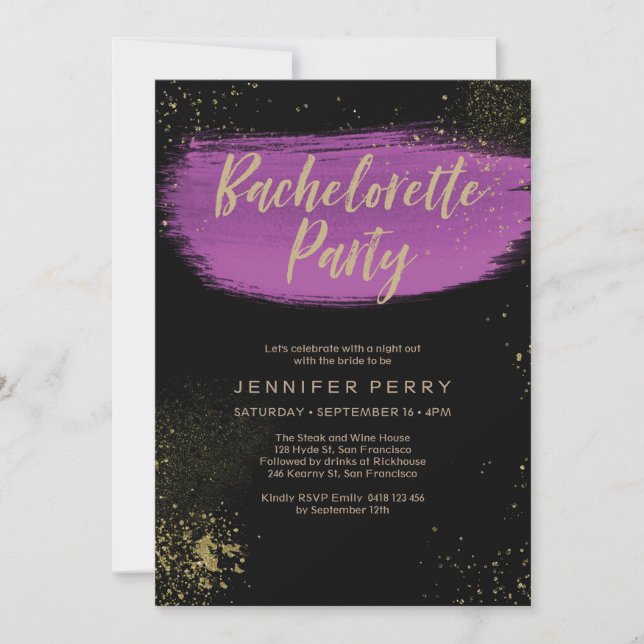 Purple gold glitter Bachelorette Party Invitation (Front)