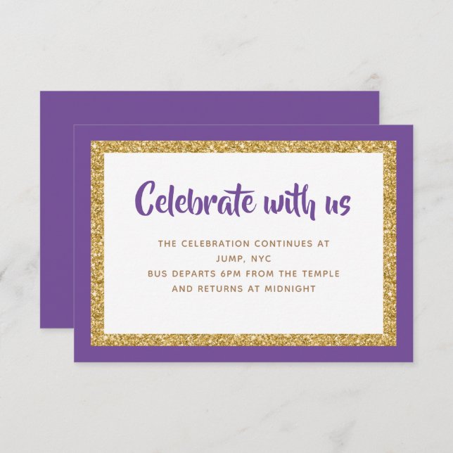Purple & Gold Glitter Bar Mitzvah Insert Card (Front/Back)