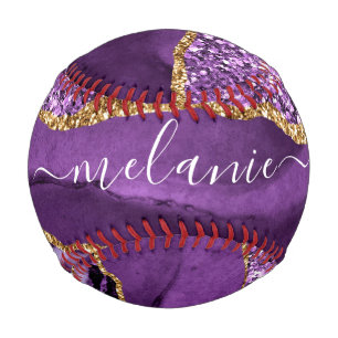 Purple Gold Glitter Baseball Personalised Name