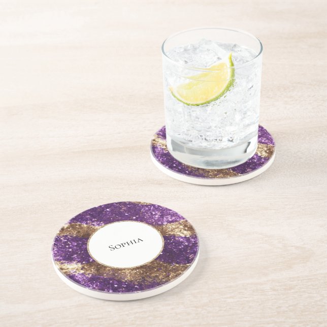 Purple Gold Glitter Birthday Coaster (Side)