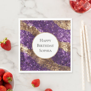 Purple Gold Glitter Birthday Napkin