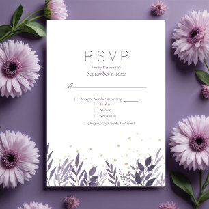 Purple Gold Glitter Botanical RSVP Wedding Card