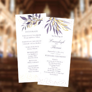 Purple Gold Glitter Botanical Wedding Program Programme