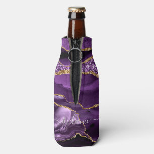 Purple Gold Glitter Bottle Cooler with Custom Name
