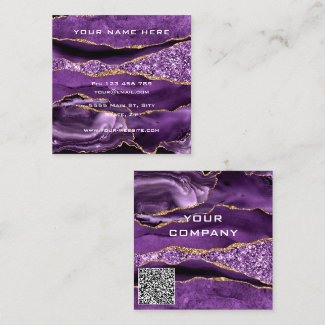 Purple Gold Glitter Business Card with QR Code (Front/Back)