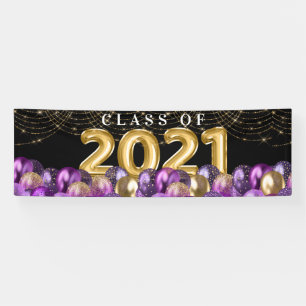 Purple Gold Glitter Class of 2021 Graduation Banner