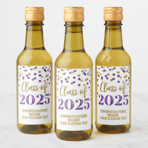 Purple Gold Glitter Class of 2025 Graduation Wine Label