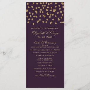 Purple Gold Glitter Confetti Elegant Wedding Programme