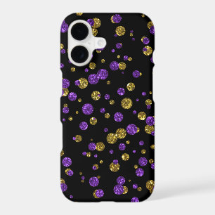 Purple Gold Glitter Confetti on Black Phone Case