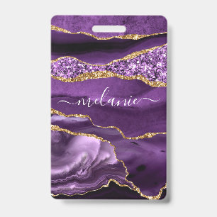 Purple Gold Glitter Custom Name Badge ID Badge