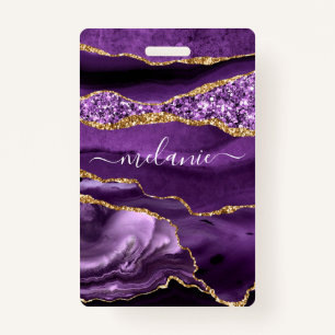 Purple Gold Glitter Custom Name Badge ID Badge