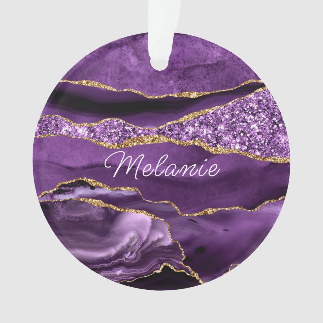 Purple Gold Glitter Custom Name Christmas Ornament (Front)