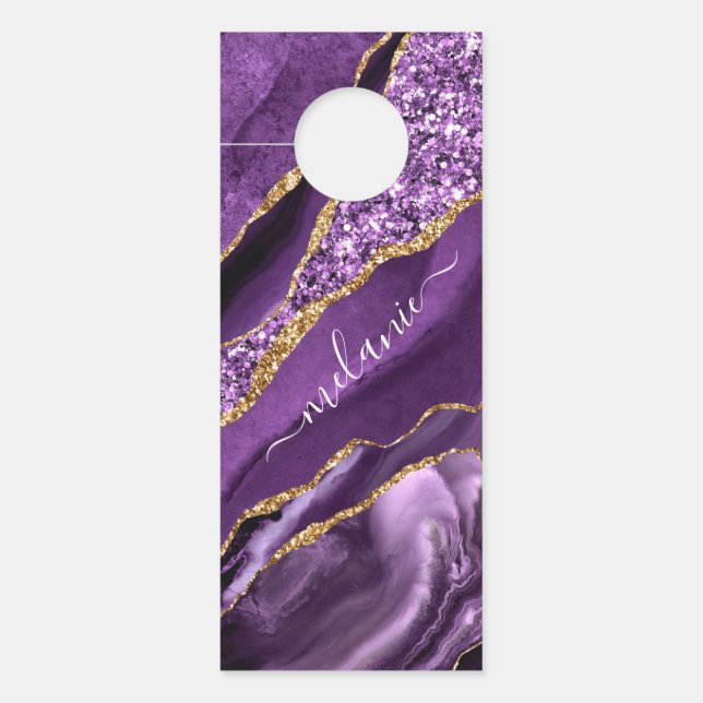 Purple Gold Glitter Custom Name Door Hangers (Front)