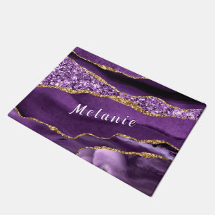 Purple Gold Glitter Custom Name Doormat