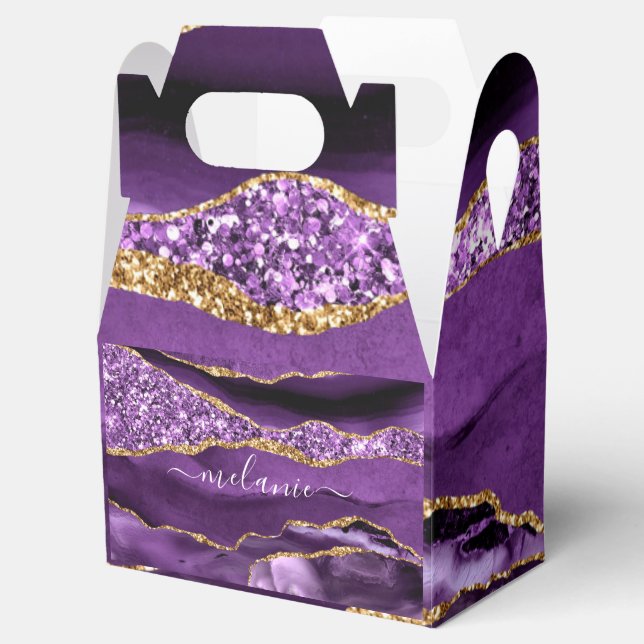 Purple Gold Glitter Custom Name Favour Boxes (Opened)