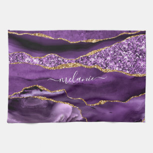 Purple Gold Glitter Custom Name Kitchen Towel