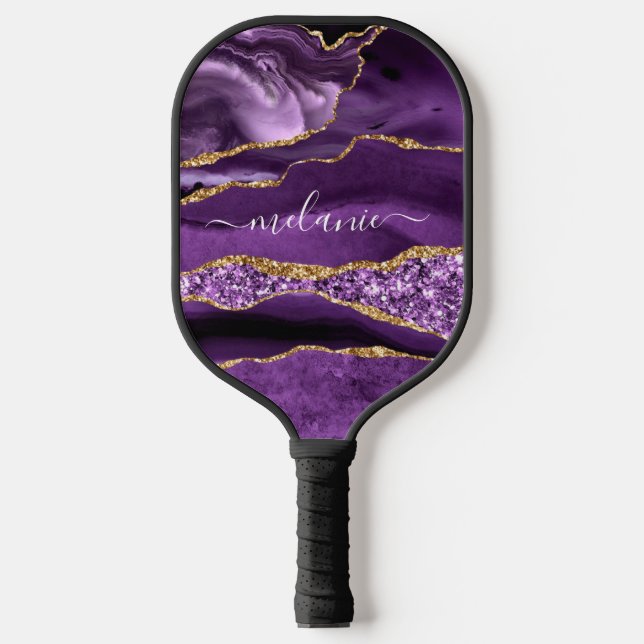 Purple Gold Glitter Custom Name Pickleball Paddle (Front)