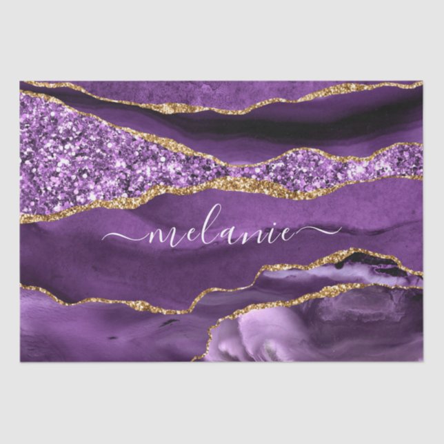 Purple Gold Glitter Custom Name Tissue Paper (Front)