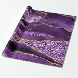 Purple Gold Glitter Custom Name Wrapping Paper