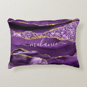 Purple Gold Glitter Custom Your Name Accent Pillow