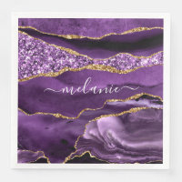 Purple Gold Glitter Custom Your Name Napkins
