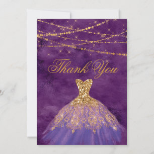 Purple/Gold Glitter Dress Sweet Sixteen Thank You Card