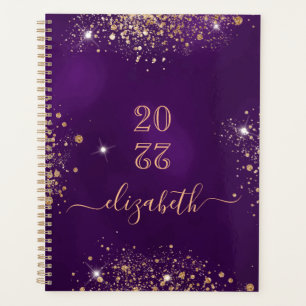 Purple gold glitter dust monogram script planner
