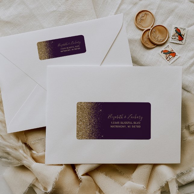 Purple Gold Glitter Edge Wedding Return Address (Creator Uploaded)