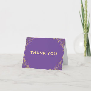Purple & Gold Glitter Frame Folded Thank You Card